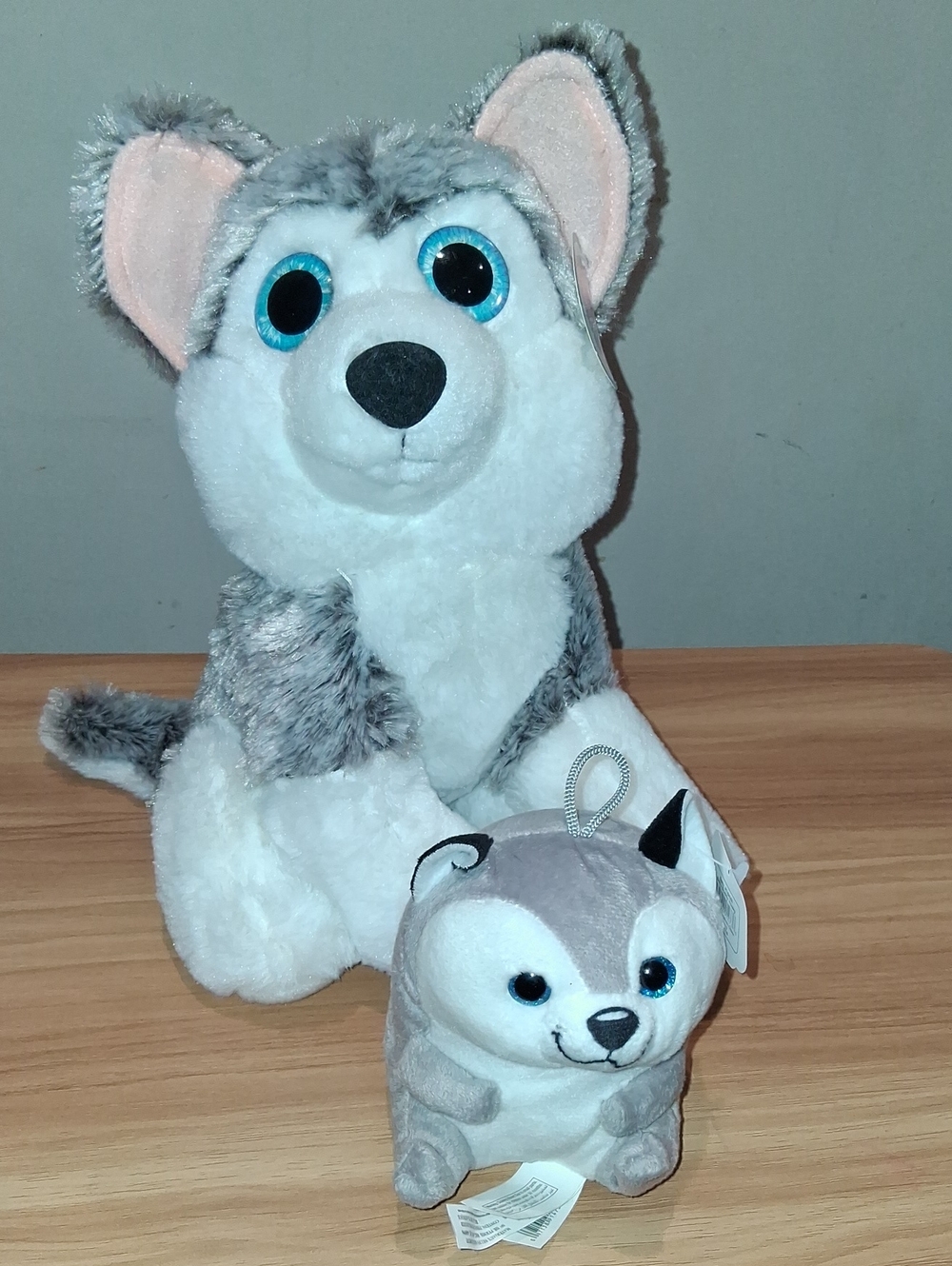 Two Plush Husky Dog Stuffed Toys - Gray & White